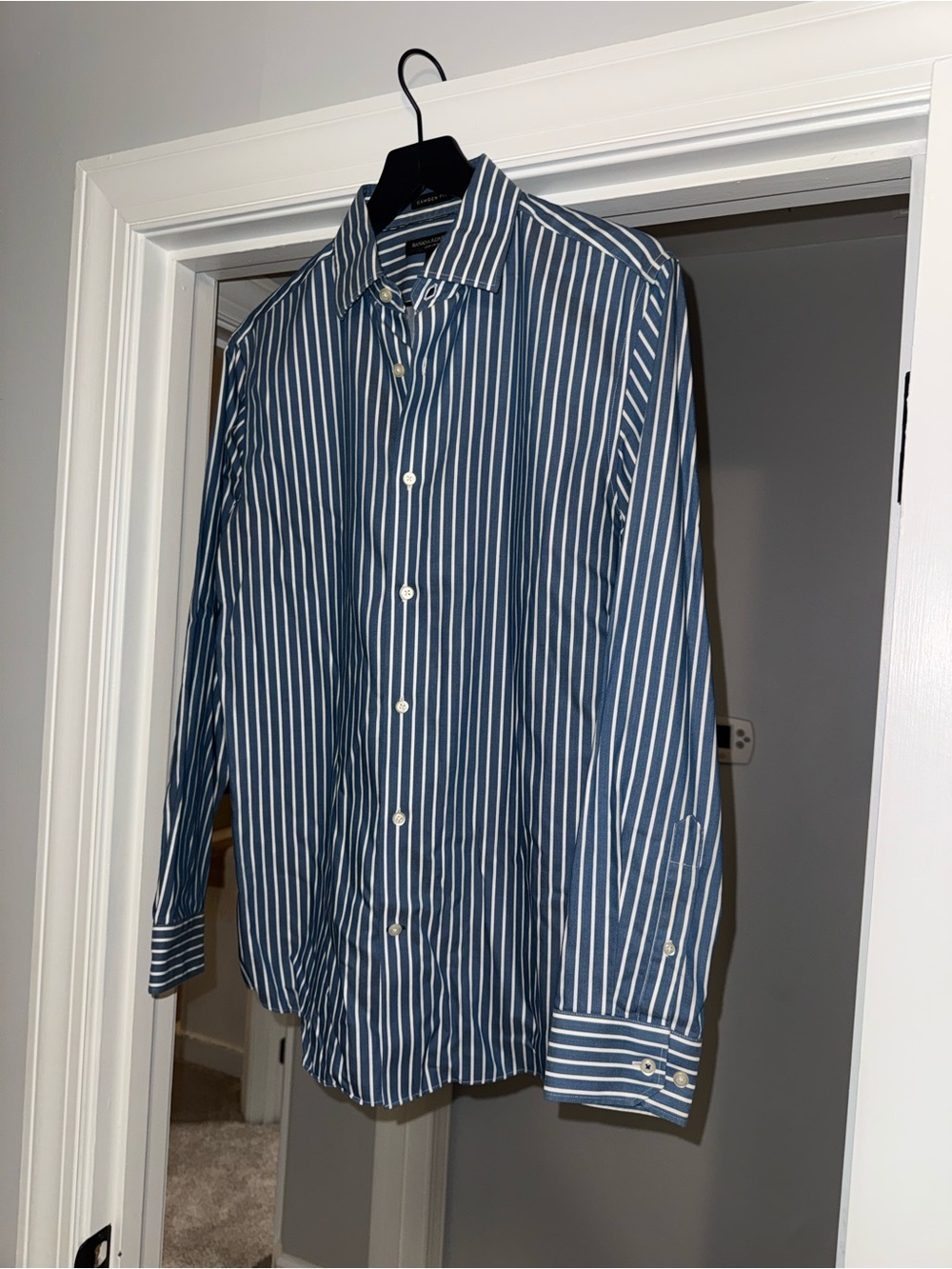 Banana Republic Men's Navy & White Vertical Stripe Dress Shirt